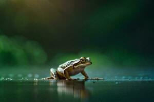 une grenouille séance sur le sol dans le l'eau. généré par ai photo