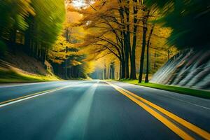 une floue image de une route dans le automne. généré par ai photo