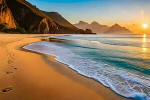 le plage et le lever du soleil. généré par ai photo