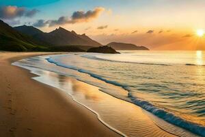 le Soleil ensembles sur le plage dans Kauaí, Hawaii. généré par ai photo