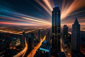 une longue exposition photographier de une ville à nuit. généré par ai photo