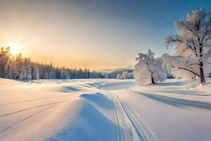 photo fond d'écran le ciel, des arbres, neige, des arbres, des arbres, des arbres, des arbres, des arbres,. généré par ai