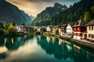 le magnifique village de Alpes, Suisse. généré par ai photo
