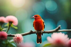 photo fond d'écran le ciel, fleurs, des oiseaux, nature, printemps, des oiseaux, nature, printemps,. généré par ai