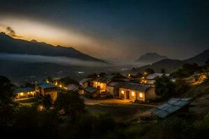 le village à crépuscule dans le montagnes. généré par ai photo