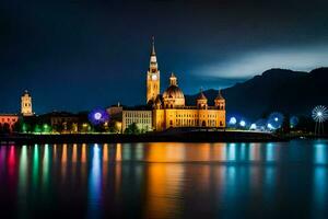 le ville de Salzbourg à nuit. généré par ai photo