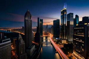 le Chicago horizon à nuit. généré par ai photo