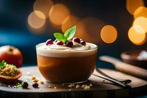 une café boisson avec une cannelle et canneberge Garniture. généré par ai photo