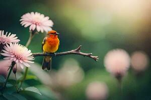 photo fond d'écran le soleil, fleurs, oiseau, nature, le ciel, le fleurs, le oiseau. généré par ai