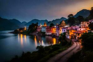 photo fond d'écran le ciel, montagnes, eau, le nuit, vietnam, le village,. généré par ai