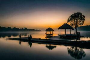 photo fond d'écran le ciel, eau, personnes, le lac, le île, le coucher de soleil, le. généré par ai