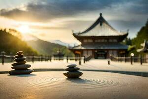 le Zen jardin à le Kyoto Zen jardin. généré par ai photo