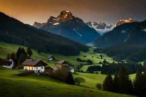 le maison dans le montagnes. généré par ai photo