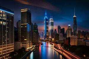 le Chicago horizon à nuit. généré par ai photo