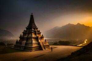 le Soleil monte plus de une pagode dans Thaïlande. généré par ai photo