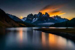 photo fond d'écran montagnes, le ciel, le lune, le lac, le montagnes, le ciel,. généré par ai