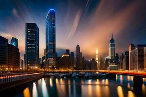 le Chicago horizon à nuit. généré par ai photo