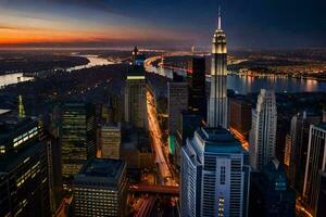 le ville horizon à crépuscule dans Nouveau York. généré par ai photo