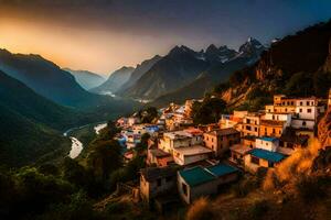 le village de Karzang, Népal. généré par ai photo