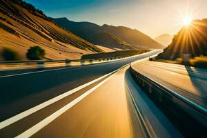 une Autoroute avec le Soleil brillant sur il. généré par ai photo