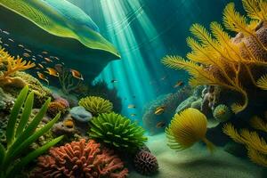 une coloré sous-marin scène avec coraux et poisson. généré par ai photo