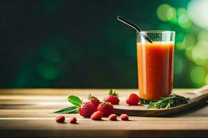 une verre de jus avec framboises et Romarin. généré par ai photo