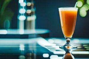 une verre de Orange jus séance sur une tableau. généré par ai photo