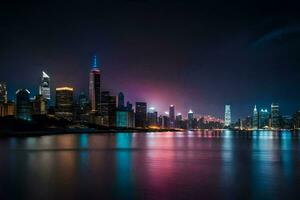 le Chicago horizon à nuit. généré par ai photo