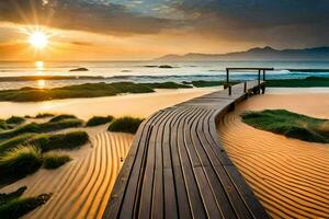 le promenade sur le plage. généré par ai photo