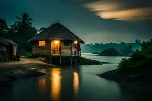 le cabane sur le rivière. généré par ai photo