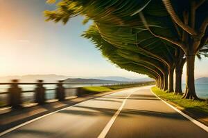 une route avec des arbres garniture le côté de il. généré par ai photo