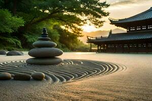 Zen jardin dans Corée. généré par ai photo