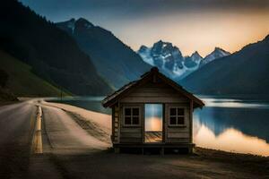 le maison de le lac. généré par ai photo