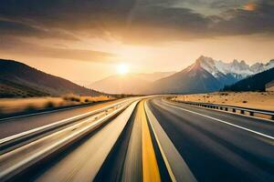 une Autoroute avec montagnes dans le Contexte. généré par ai photo