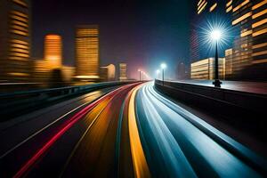 une floue image de une ville rue à nuit. généré par ai photo