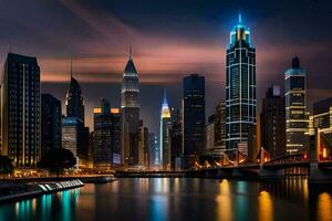 le ville horizon à nuit dans Dubai. généré par ai photo