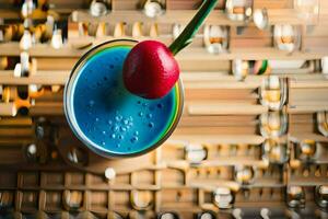 une bleu boisson avec une Cerise sur Haut. généré par ai photo