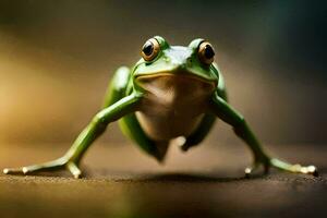 une grenouille est permanent sur ses de derrière jambes. généré par ai photo