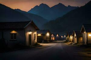 photo fond d'écran le ciel, montagnes, le nuit, le montagnes, le village, le montagnes,. généré par ai