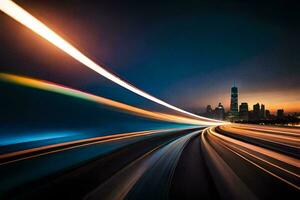 une longue exposition photographier de une ville horizon à nuit. généré par ai photo