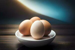 cinq des œufs dans une bol sur une tableau. généré par ai photo