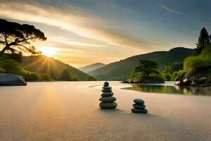 le Zen de le montagnes. généré par ai photo