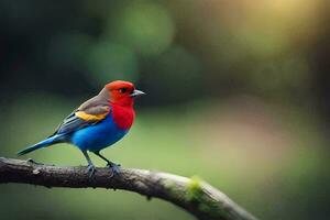 une coloré oiseau est assis sur une branche. généré par ai photo