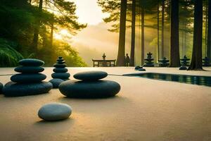 Zen jardin dans le forêt. généré par ai photo