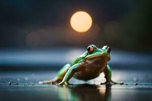 photo fond d'écran le lune, grenouille, le nuit, le lune, le grenouille, le grenouille,. généré par ai