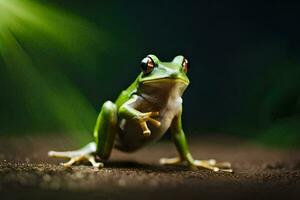 une grenouille est permanent sur ses de derrière jambes. généré par ai photo