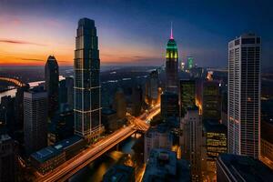 le ville horizon à crépuscule dans Chicago. généré par ai photo