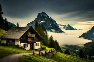 le maison dans le montagnes. généré par ai photo