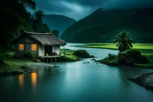 le maison dans le milieu de le rivière. généré par ai photo