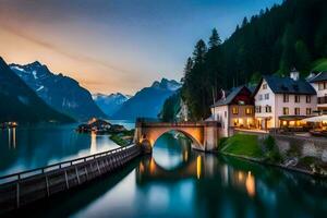 le magnifique village de Hallstatt, L'Autriche. généré par ai photo